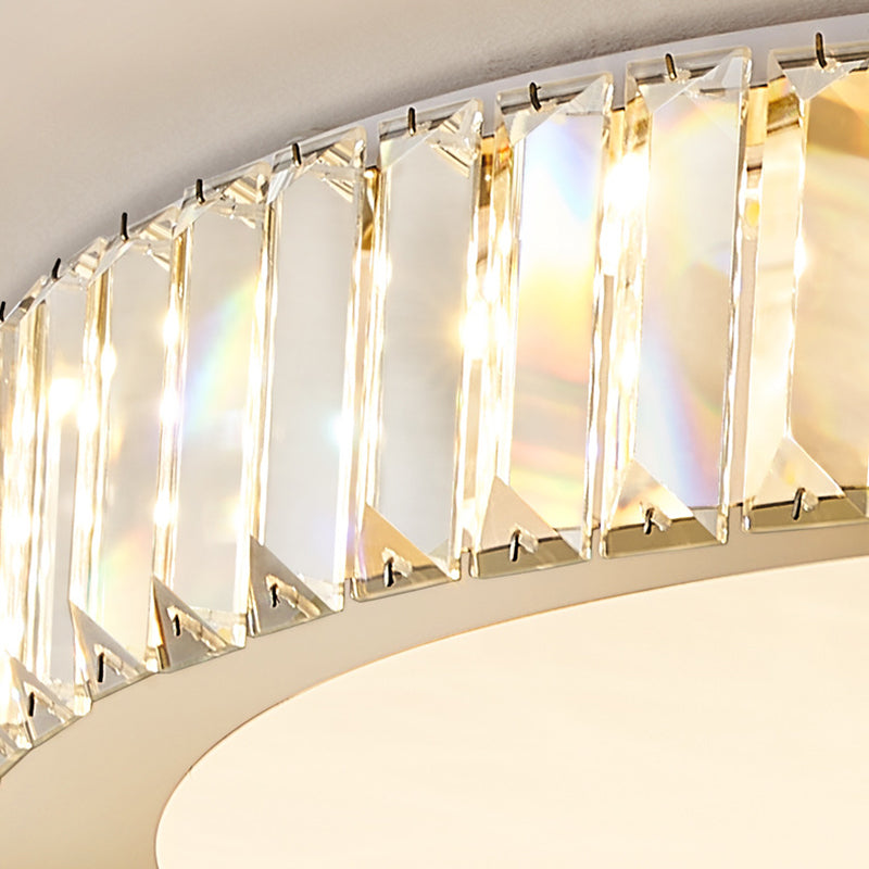 Modern Luxury Round Crystal Stainless Steel LED Flush Mount Ceiling Light for Bedroom