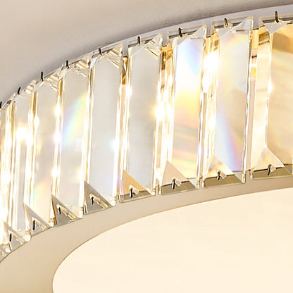 Modern Luxury Round Crystal Stainless Steel LED Flush Mount Ceiling Light for Bedroom