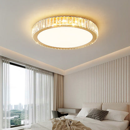 Modern Luxury Round Crystal Stainless Steel LED Flush Mount Ceiling Light for Bedroom