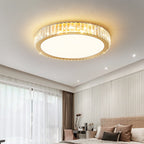 Modern Luxury Round Crystal Stainless Steel LED Flush Mount Ceiling Light for Bedroom