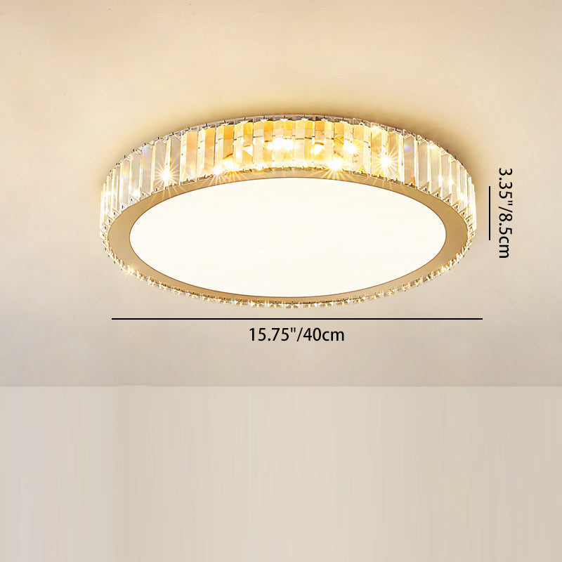 Modern Luxury Round Crystal Stainless Steel LED Flush Mount Ceiling Light for Bedroom