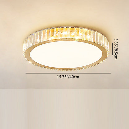 Modern Luxury Round Crystal Stainless Steel LED Flush Mount Ceiling Light for Bedroom