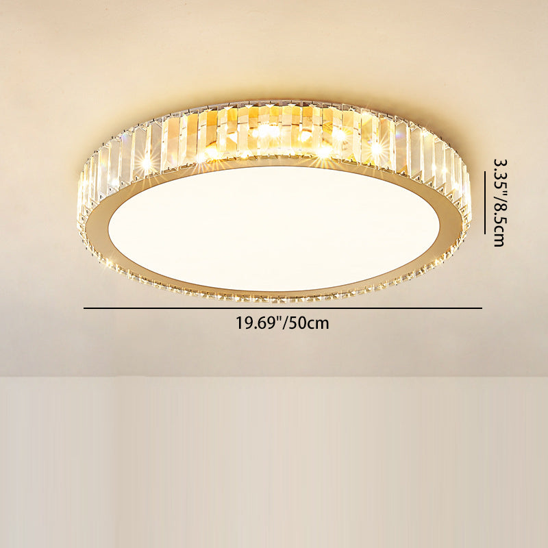 Modern Luxury Round Crystal Stainless Steel LED Flush Mount Ceiling Light for Bedroom