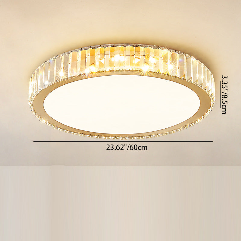Modern Luxury Round Crystal Stainless Steel LED Flush Mount Ceiling Light for Bedroom