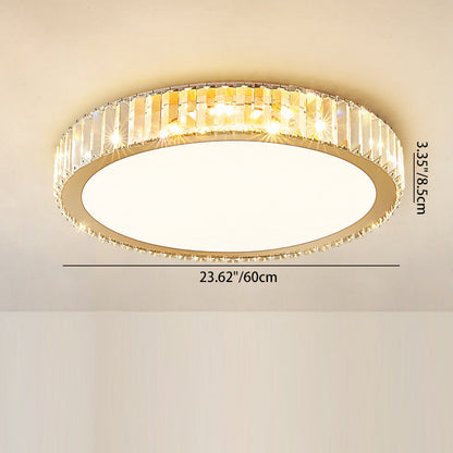 Modern Luxury Round Crystal Stainless Steel LED Flush Mount Ceiling Light for Bedroom