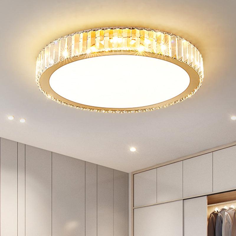 Modern Luxury Round Crystal Stainless Steel LED Flush Mount Ceiling Light for Bedroom