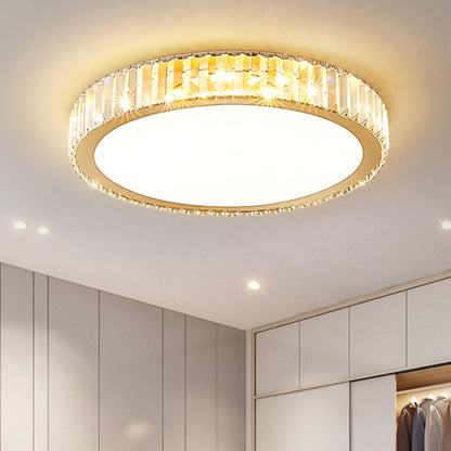 Modern Luxury Round Crystal Stainless Steel LED Flush Mount Ceiling Light for Bedroom