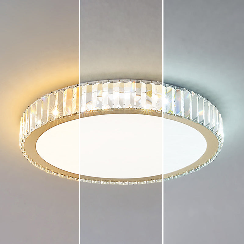 Modern Luxury Round Crystal Stainless Steel LED Flush Mount Ceiling Light for Bedroom