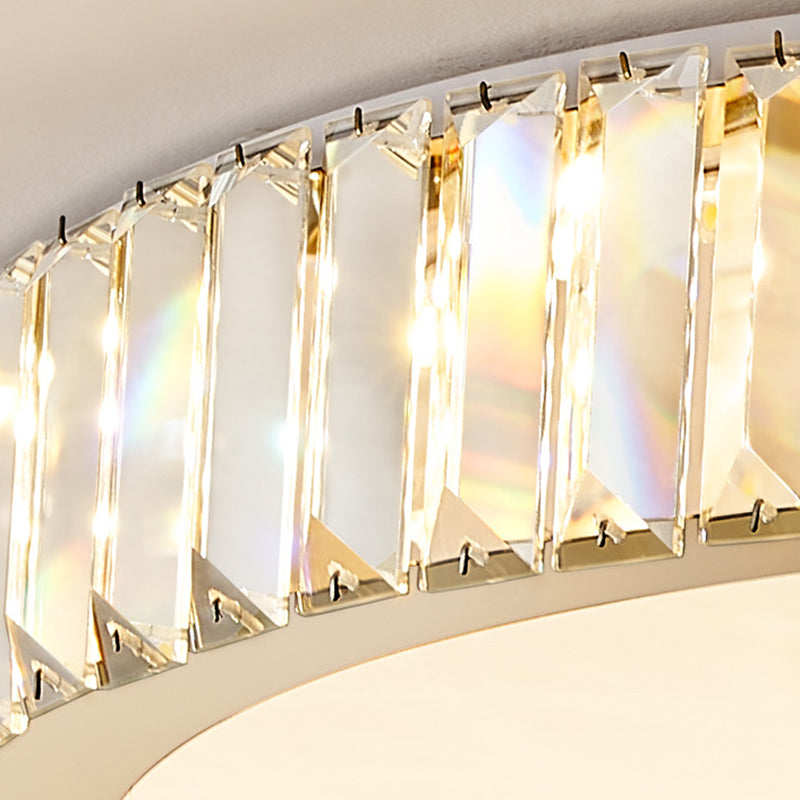 Modern Luxury Round Crystal Stainless Steel LED Flush Mount Ceiling Light for Bedroom