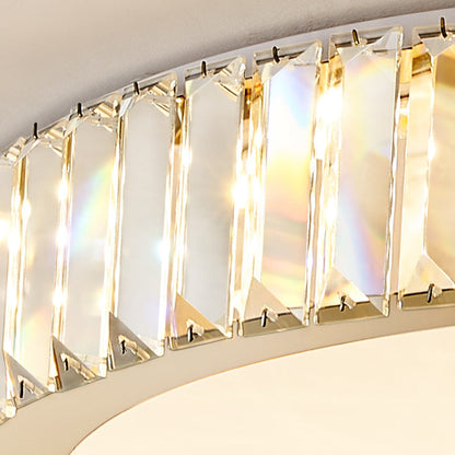 Modern Luxury Round Crystal Stainless Steel LED Flush Mount Ceiling Light for Bedroom