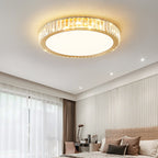 Modern Luxury Round Crystal Stainless Steel LED Flush Mount Ceiling Light for Bedroom