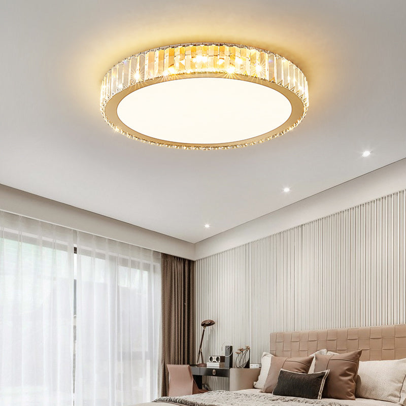 Modern Luxury Round Crystal Stainless Steel LED Flush Mount Ceiling Light for Bedroom