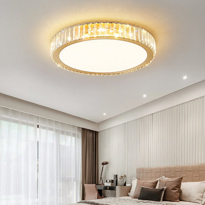 Modern Luxury Round Crystal Stainless Steel LED Flush Mount Ceiling Light for Bedroom