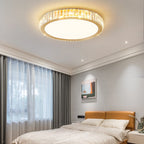 Modern Luxury Round Crystal Stainless Steel LED Flush Mount Ceiling Light for Bedroom