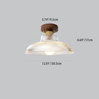 Traditional Japanese Round Flower Cone Wood Copper Glass 1-Light Semi-Flush Mount Ceiling Light For Living Room