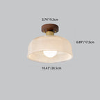 Traditional Japanese Round Flower Cone Wood Copper Glass 1-Light Semi-Flush Mount Ceiling Light For Living Room