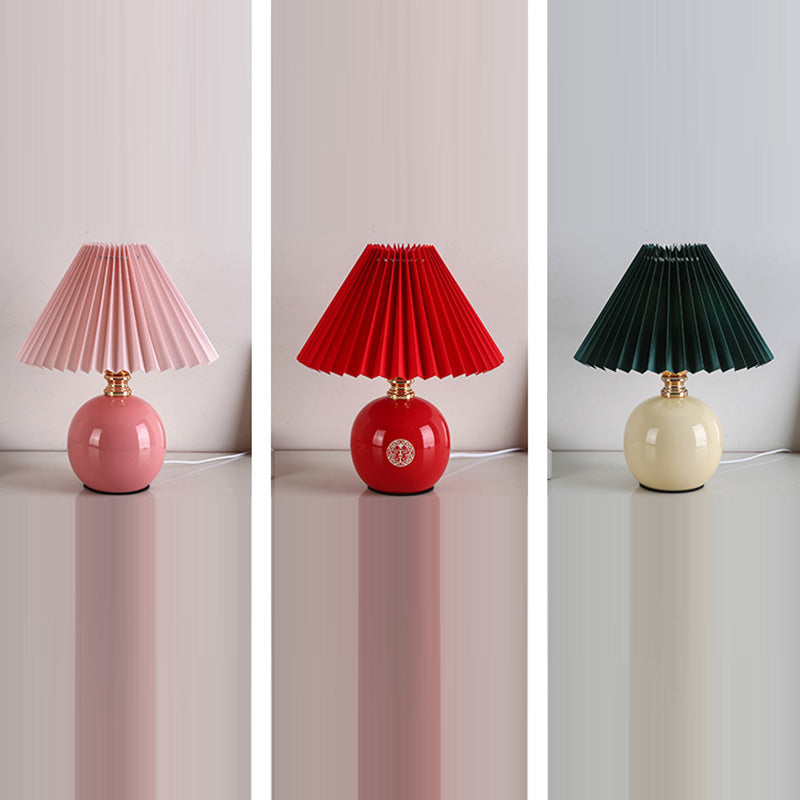 Modern Art Deco Orb Base Pleated Fabric Ceramic 1-Light Table Lamp For Bedroom Lumendat
