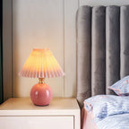 Modern Art Deco Orb Base Pleated Fabric Ceramic 1-Light Table Lamp For Bedroom Lumendat