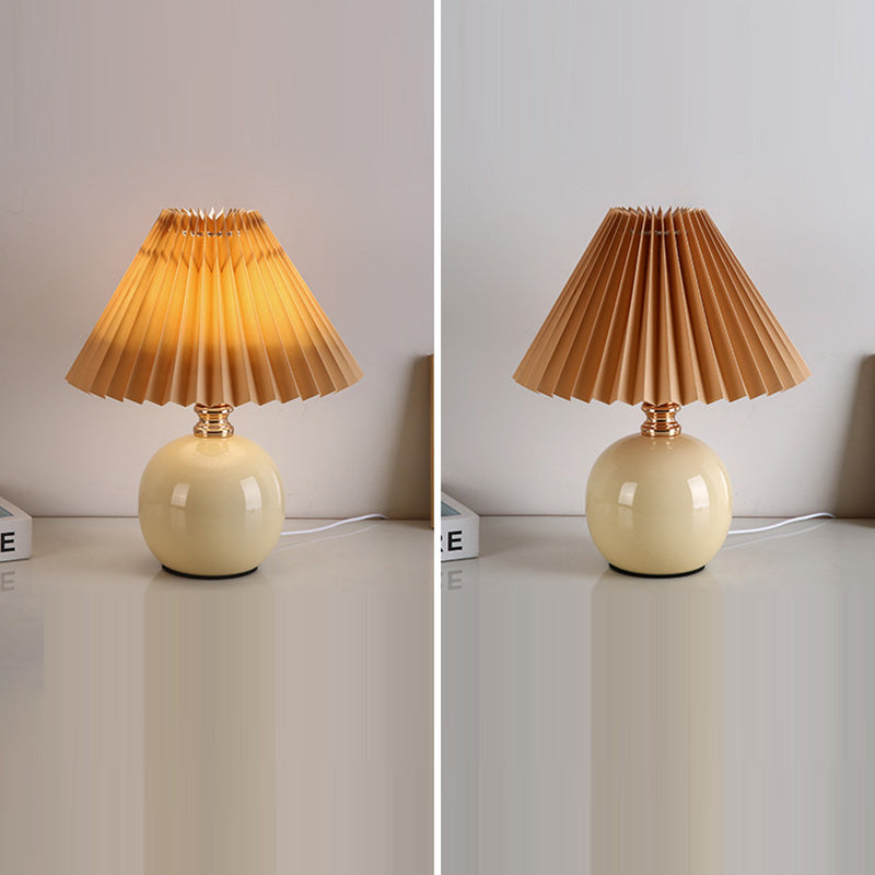 Modern Art Deco Orb Base Pleated Fabric Ceramic 1-Light Table Lamp For Bedroom Lumendat