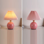 Modern Art Deco Orb Base Pleated Fabric Ceramic 1-Light Table Lamp For Bedroom Lumendat