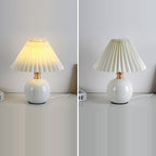 Modern Art Deco Orb Base Pleated Fabric Ceramic 1-Light Table Lamp For Bedroom Lumendat