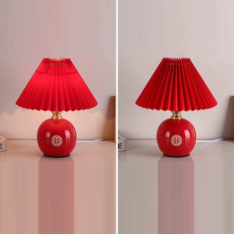Modern Art Deco Orb Base Pleated Fabric Ceramic 1-Light Table Lamp For Bedroom Lumendat