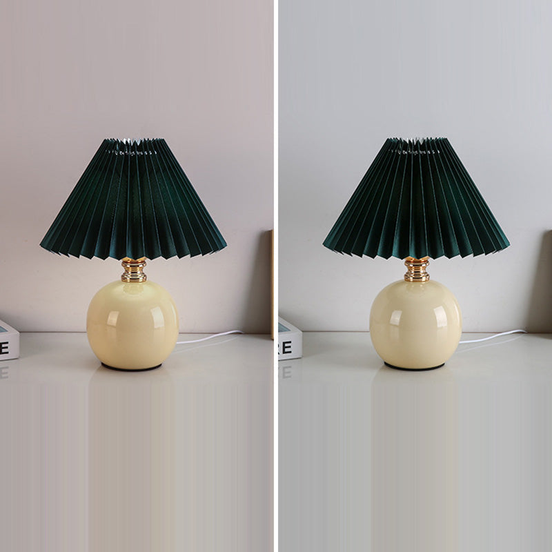 Modern Art Deco Orb Base Pleated Fabric Ceramic 1-Light Table Lamp For Bedroom Lumendat