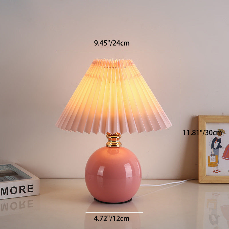 Modern Art Deco Orb Base Pleated Fabric Ceramic 1-Light Table Lamp For Bedroom Lumendat