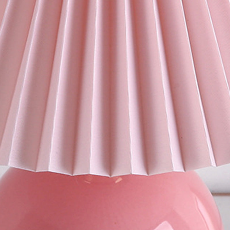 Modern Art Deco Orb Base Pleated Fabric Ceramic 1-Light Table Lamp For Bedroom Lumendat