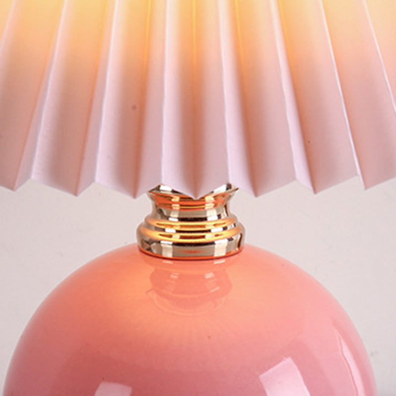 Modern Art Deco Orb Base Pleated Fabric Ceramic 1-Light Table Lamp For Bedroom Lumendat
