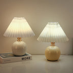 Modern Art Deco Orb Base Pleated Fabric Ceramic 1-Light Table Lamp For Bedroom Lumendat