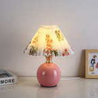 Modern Art Deco Orb Base Pleated Fabric Ceramic 1-Light Table Lamp For Bedroom Lumendat