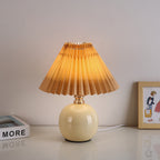 Modern Art Deco Orb Base Pleated Fabric Ceramic 1-Light Table Lamp For Bedroom Lumendat
