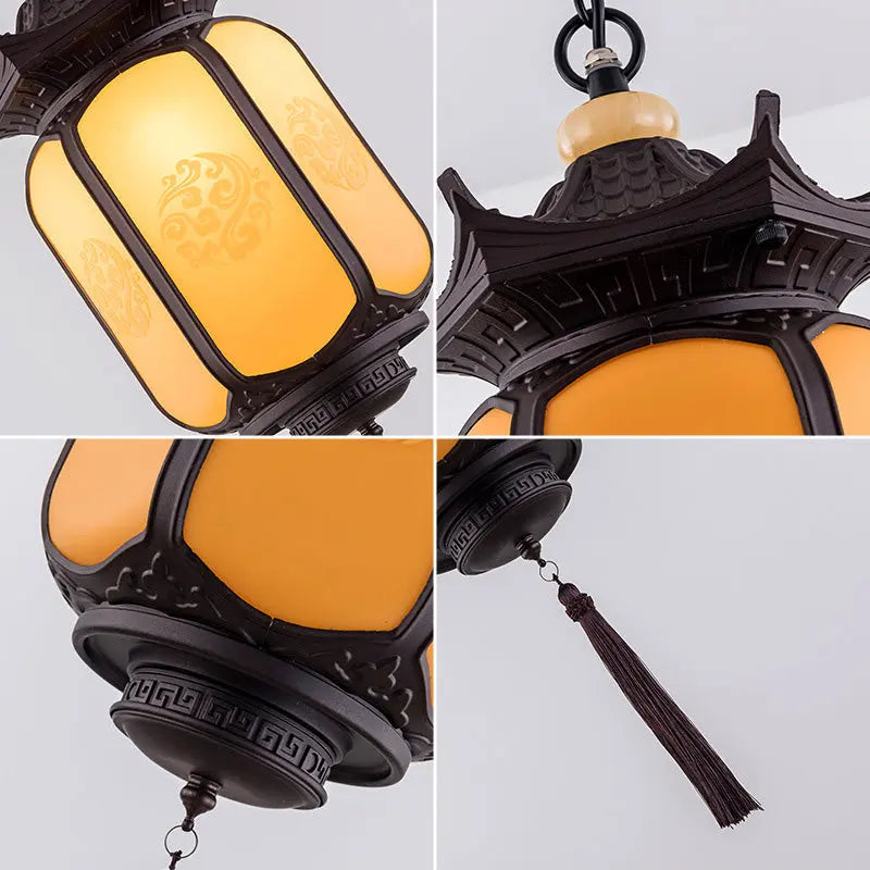 Traditional Chinese Waterproof Xiang Yun Hexagonal Lantern Aluminum Pc Pendant Light for Garden BulbSquare