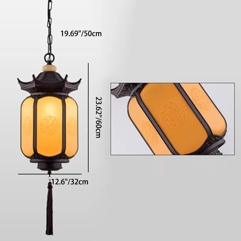 Traditional Chinese Waterproof Xiang Yun Hexagonal Lantern Aluminum Pc Pendant Light for Garden BulbSquare