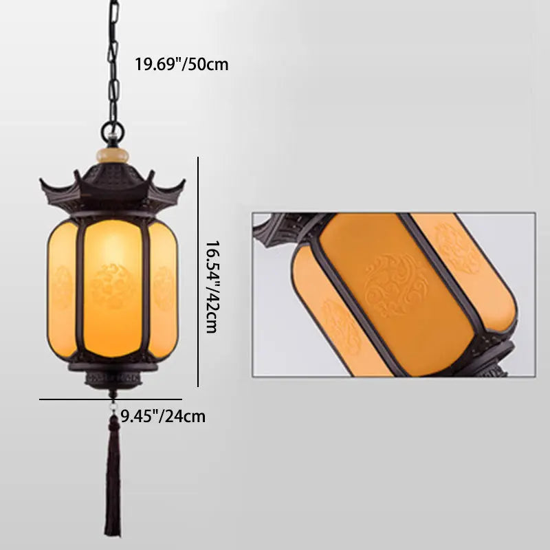 Traditional Chinese Waterproof Xiang Yun Hexagonal Lantern Aluminum Pc Pendant Light for Garden BulbSquare