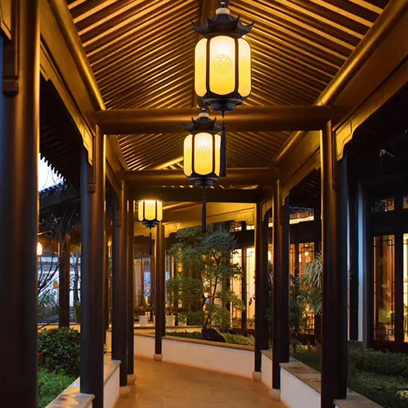 Traditional Chinese Waterproof Xiang Yun Hexagonal Lantern Aluminum Pc Pendant Light for Garden BulbSquare