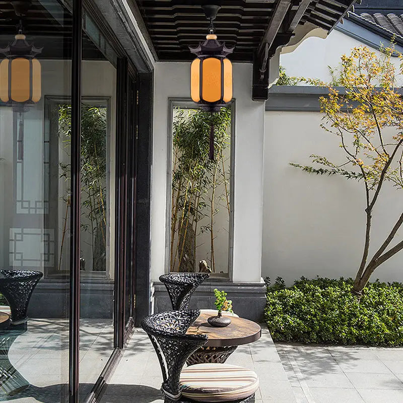 Traditional Chinese Waterproof Xiang Yun Hexagonal Lantern Aluminum Pc Pendant Light for Garden BulbSquare