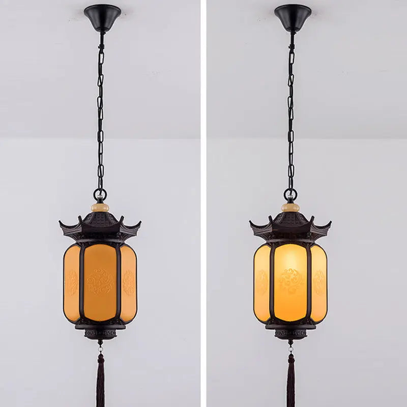 Traditional Chinese Waterproof Xiang Yun Hexagonal Lantern Aluminum Pc Pendant Light for Garden BulbSquare