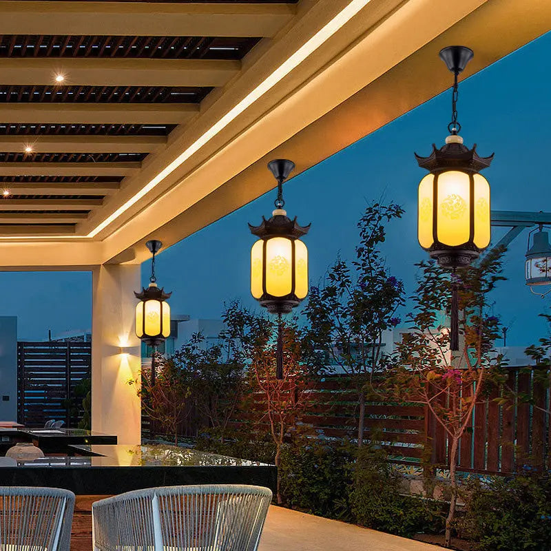 Traditional Chinese Waterproof Xiang Yun Hexagonal Lantern Aluminum Pc Pendant Light for Garden BulbSquare