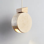 Modern Minimalist Round Solid Wood Beige Travertine 1-light Pendant Light for Living Room BulbSquare