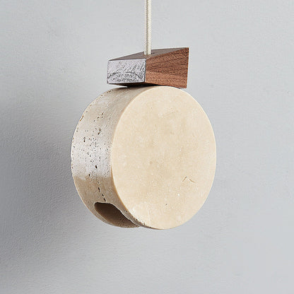 Modern Minimalist Round Solid Wood Beige Travertine 1-light Pendant Light for Living Room