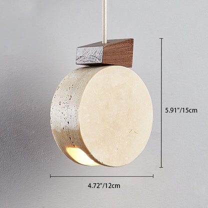 Modern Minimalist Round Solid Wood Beige Travertine 1-light Pendant Light for Living Room