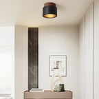 Traditional Japanese Cylindrical Wooden Black Travertine 1-light Semi-flush Mount Ceiling Light for Hallway BulbSquare