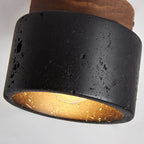 Traditional Japanese Cylindrical Wooden Black Travertine 1-light Semi-flush Mount Ceiling Light for Hallway BulbSquare