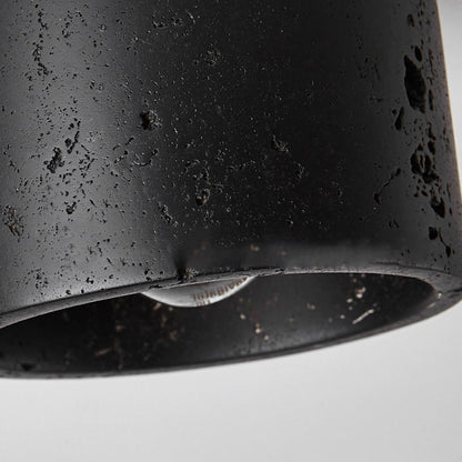 Traditional Japanese Cylindrical Wooden Black Travertine 1-light Semi-flush Mount Ceiling Light for Hallway