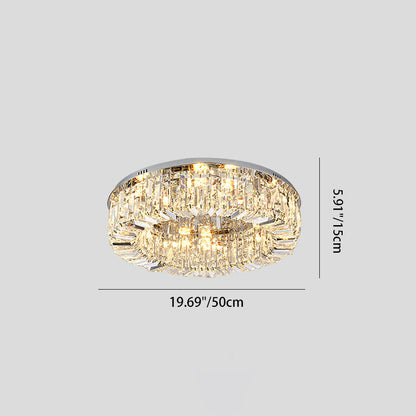 Modern Luxury Round Crystal Stainless Steel LED Light Flush Mount Ceiling Light for Living Room