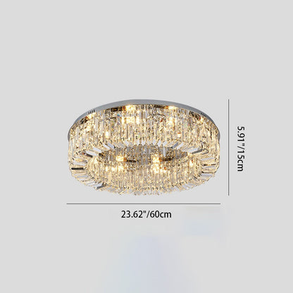 Modern Luxury Round Crystal Stainless Steel LED Light Flush Mount Ceiling Light for Living Room