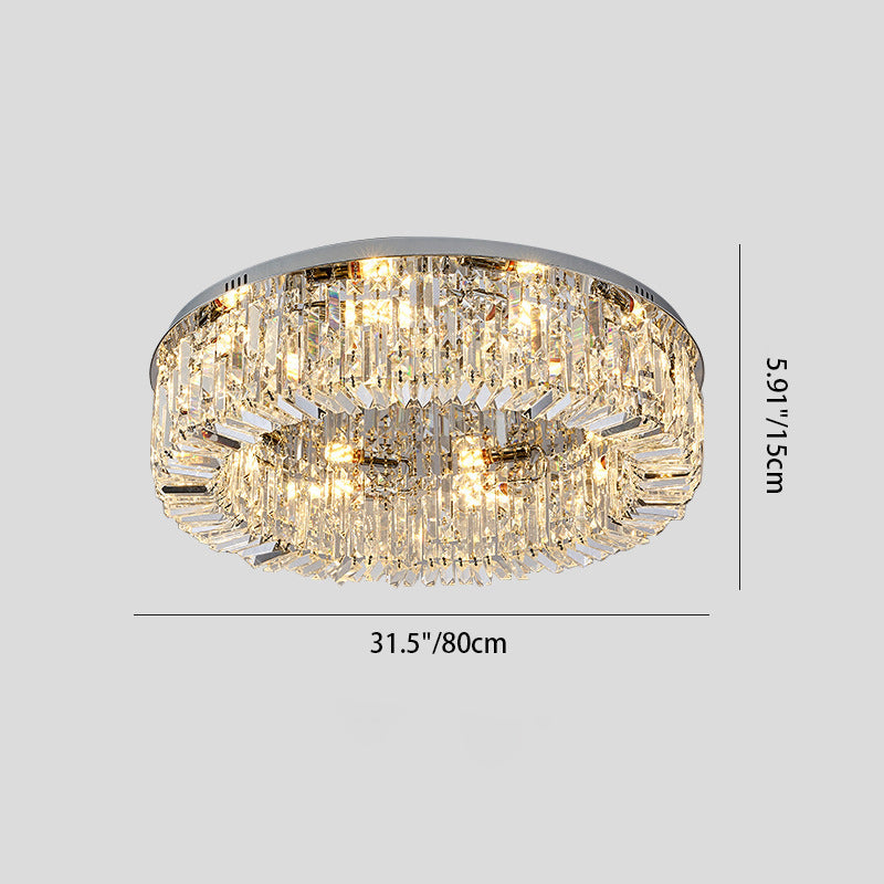Modern Luxury Round Crystal Stainless Steel LED Light Flush Mount Ceiling Light for Living Room