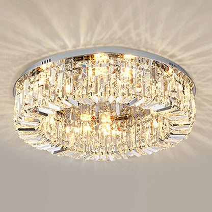 Modern Luxury Round Crystal Stainless Steel LED Light Flush Mount Ceiling Light for Living Room